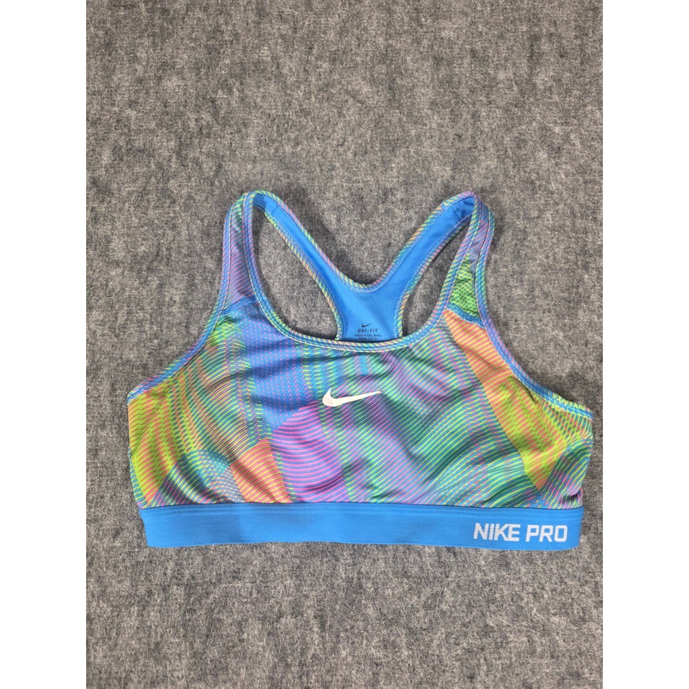 Nike Pro Classic Padded Frequency Sports Bra Womens Large Blue Multi 743204-435